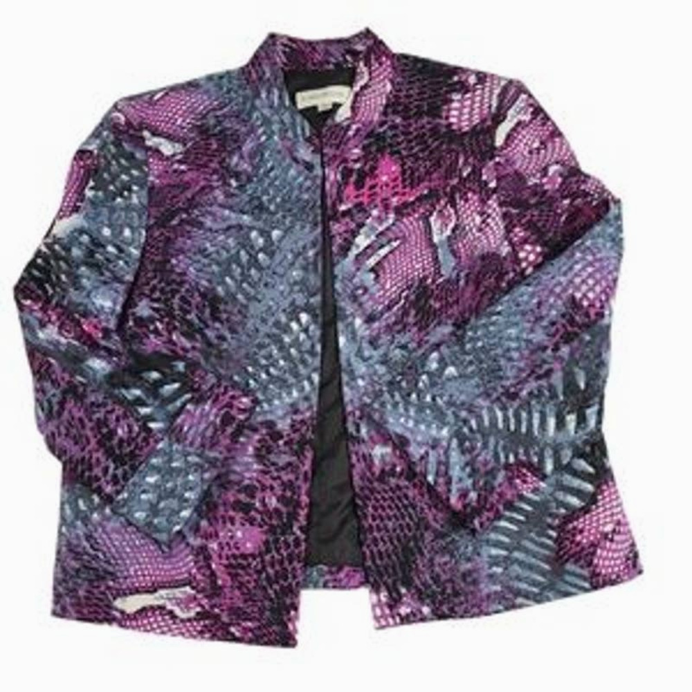 Evan Picone Open Front Jacket Snake Print Purple … - image 3